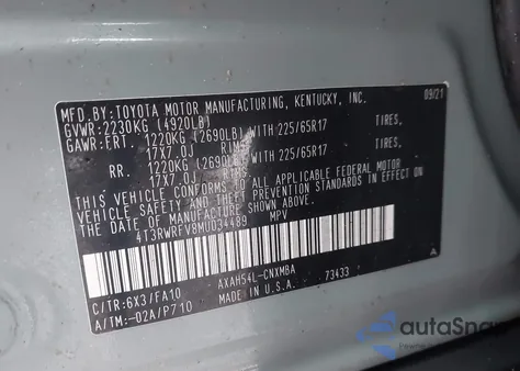 2021 Toyota Rav4 Hybrid Xle z USA, uszkodzony, nr VIN 4T3RWRFV8MU034489